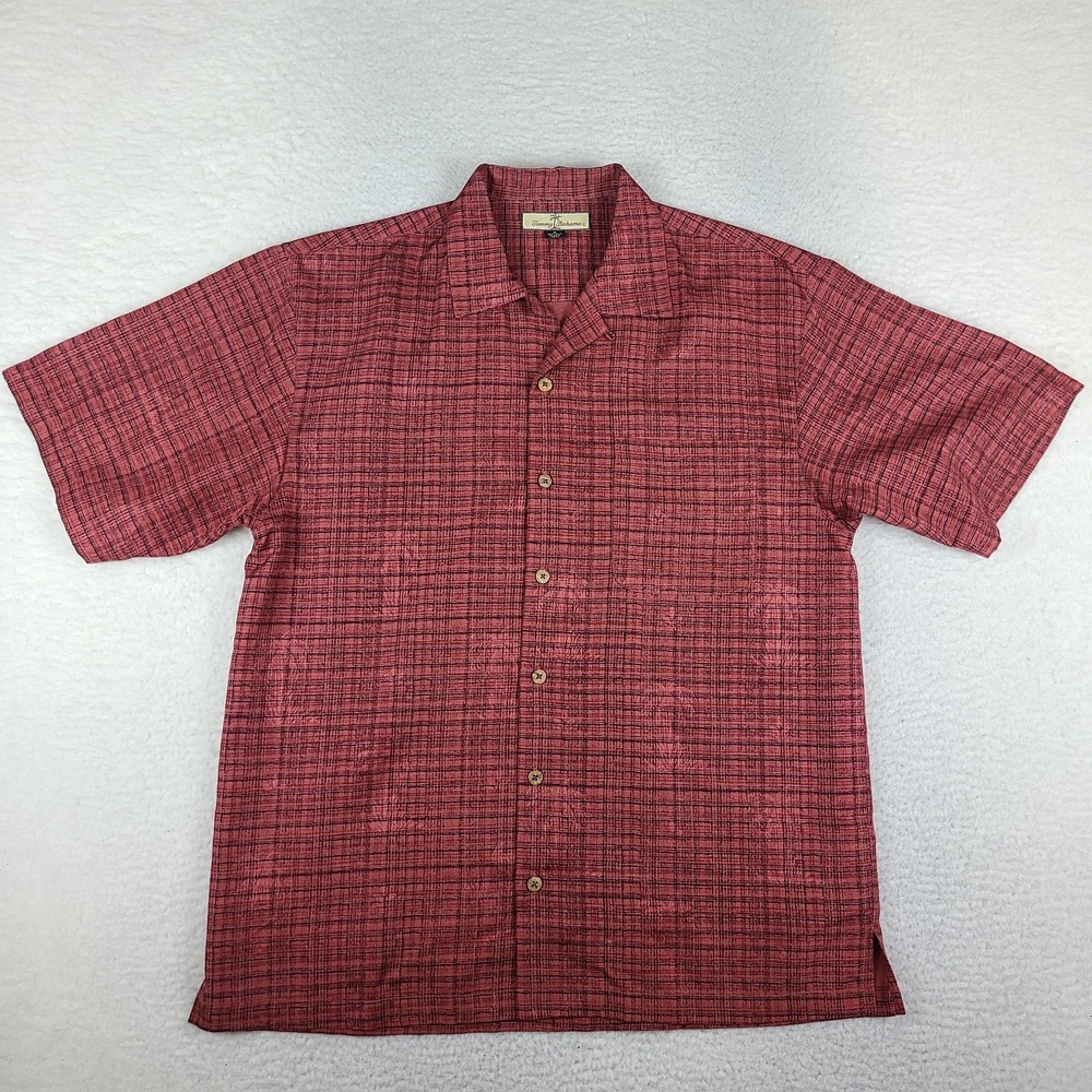 Tommy Bahama Shirt Mens Medium Red Silk Preppy Hawaiian Button Up Short Sleeve